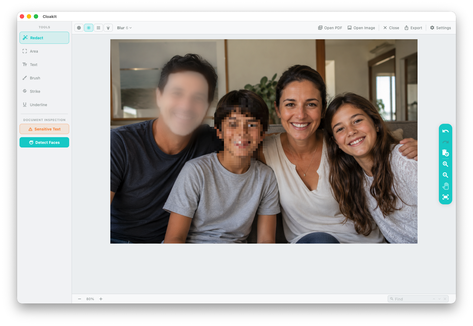 Chosen faces hidden, the rest of the photo sharp