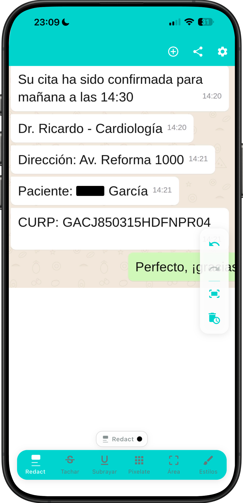 Tocar el texto detectado para ocultarlo