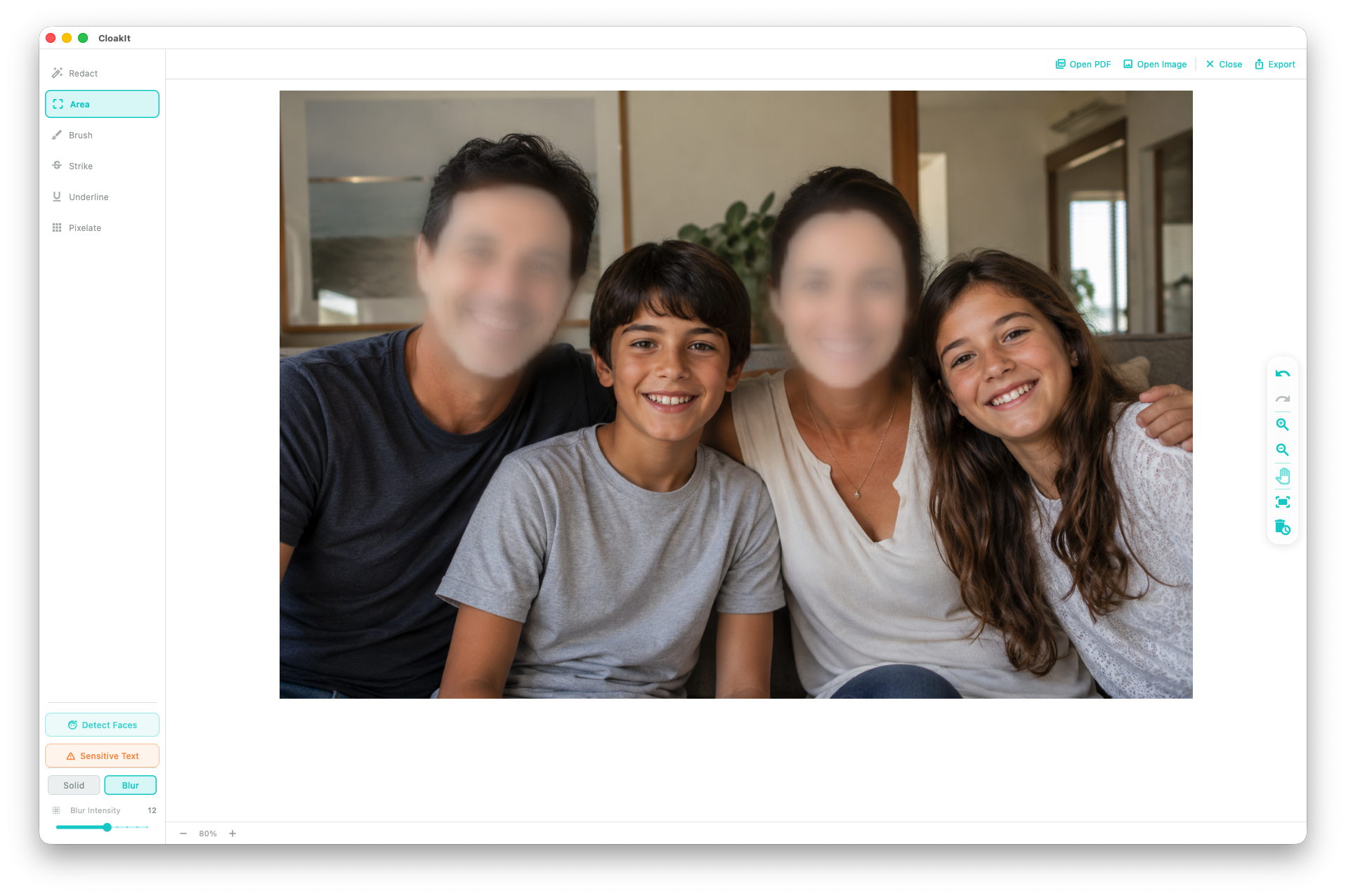 Rostos selecionados desfocados, resto da foto intacto